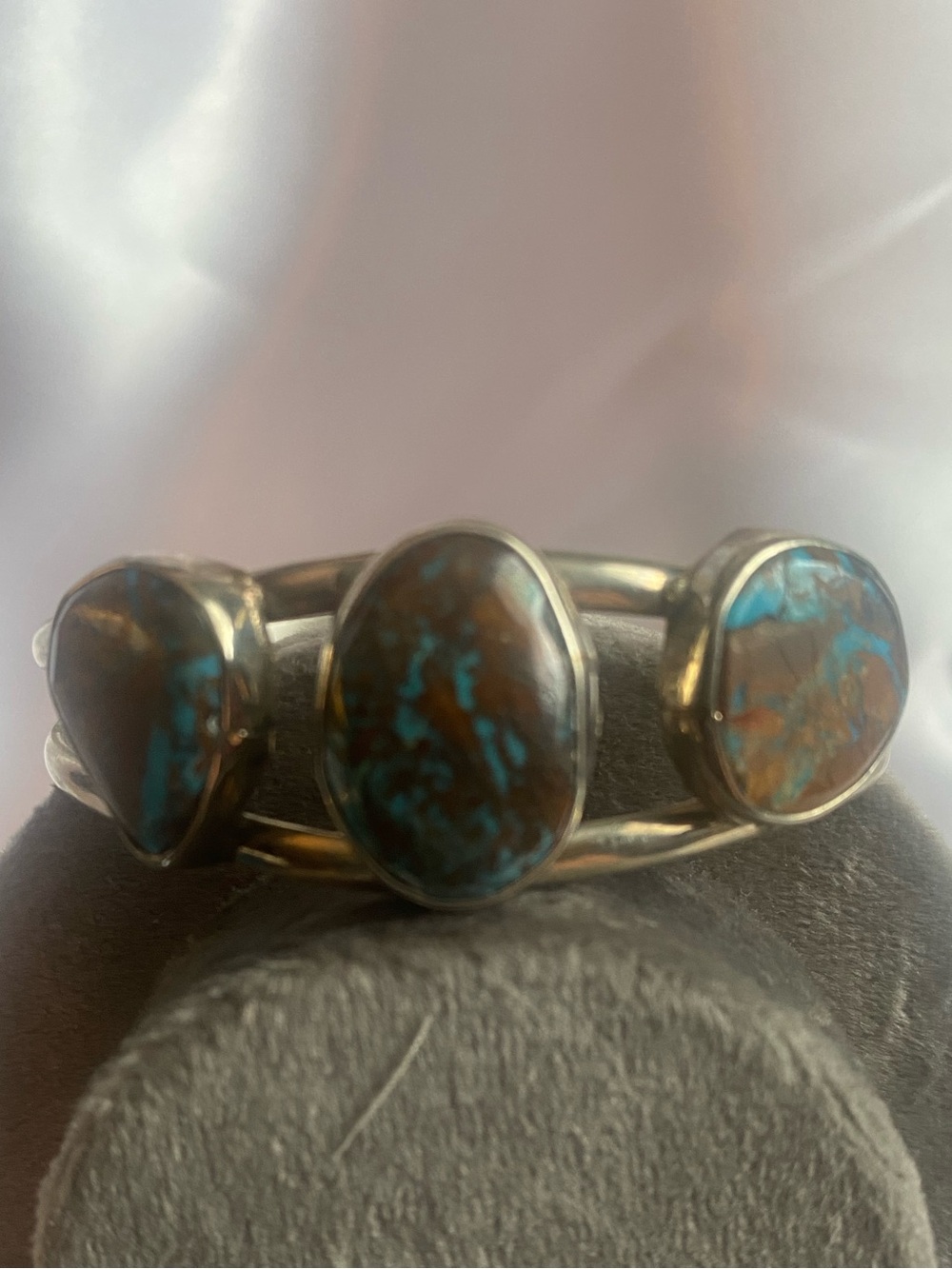 Turquoise Silver Tone Cuff Bracelet - Vintage Southwestern Style